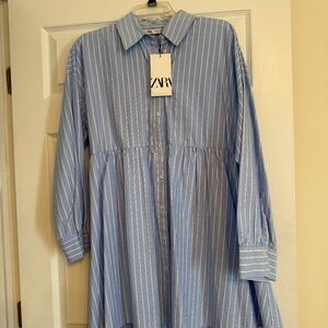 ZARA OVERSIZED COTTON STRIPED DRESS SHIRT, M, NEW